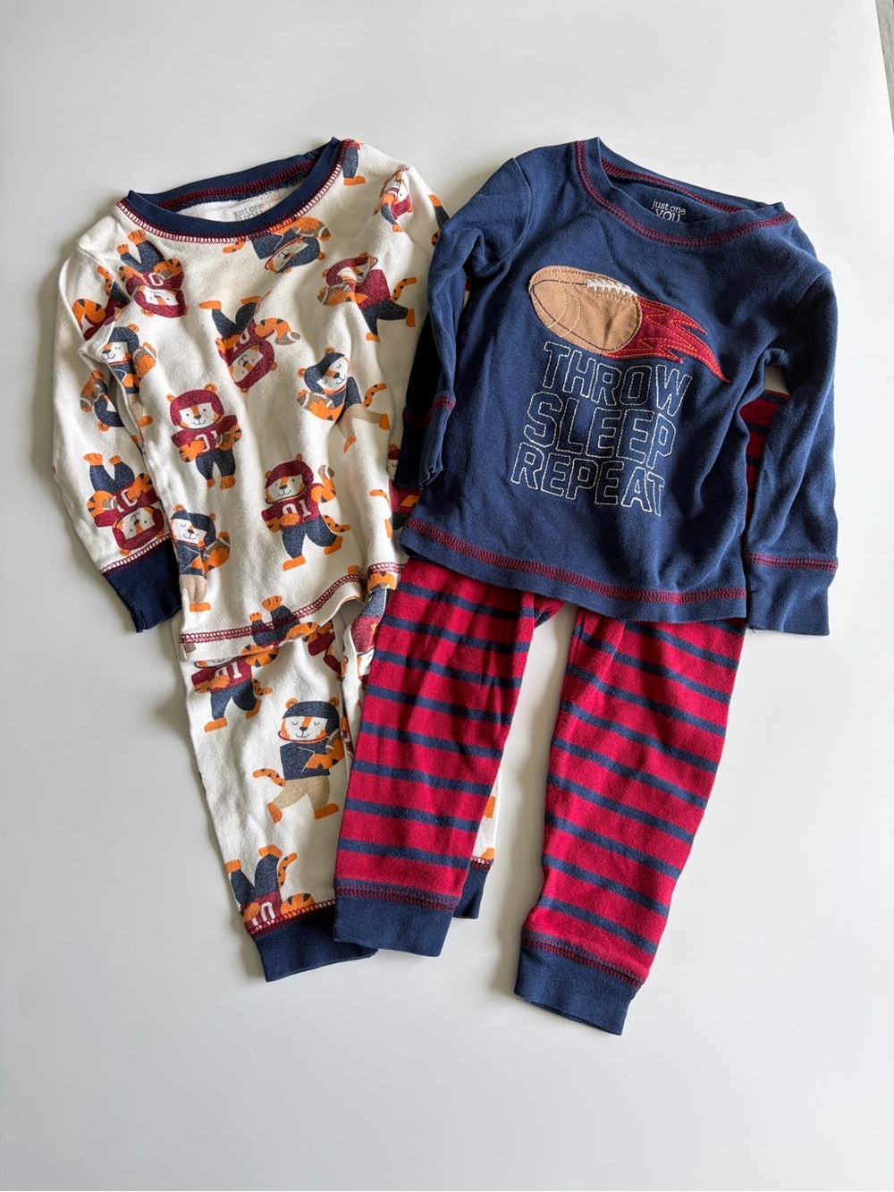 Bundle of Baby Boy Pajama Sets Size 12 Months Carter’s Football Red Blue Stripes - Picture 1 of 16